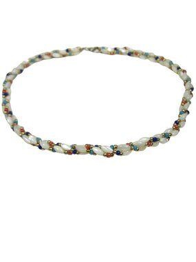 Vintage Mother of Pearl Shell Bead Twisted Necklace 15 Inch Choker Summer Beach